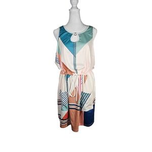 Saukole Women's One Piece‎ Dress Romper Tank Geometric Size L Blues Browns NWT